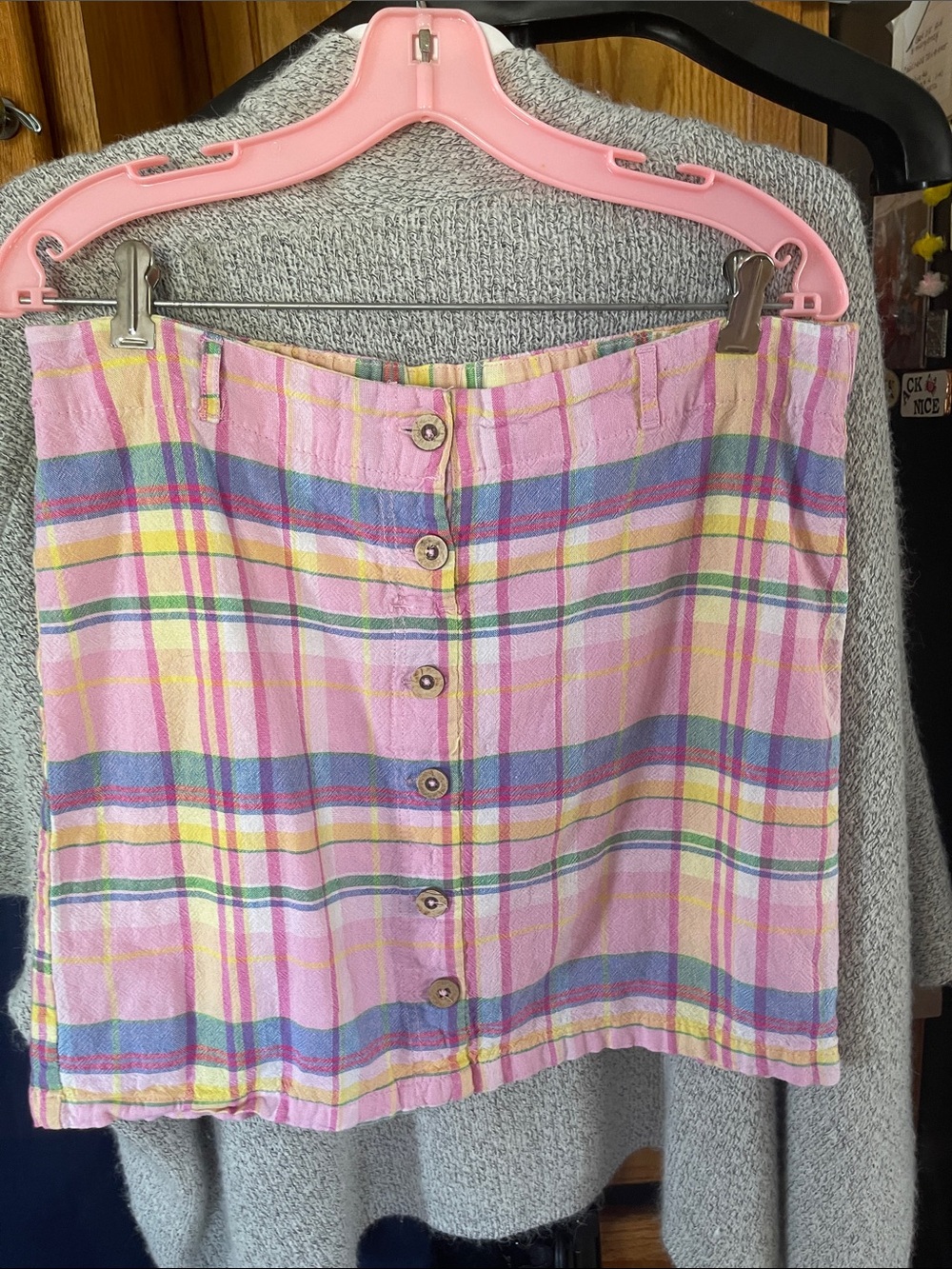 Purple & More Skort Women Medium Pink Plaid A-Line Midi Button